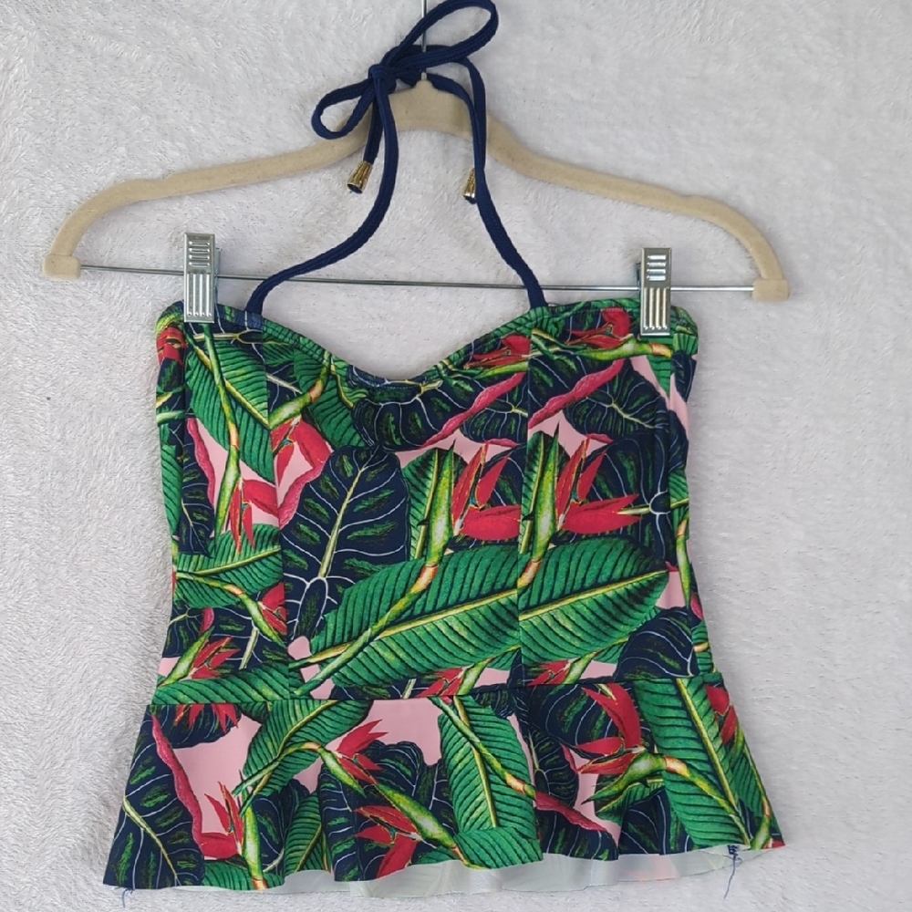 Lime Ricki‎ Women's Tropical Halter Peplum Tankini Top Size S